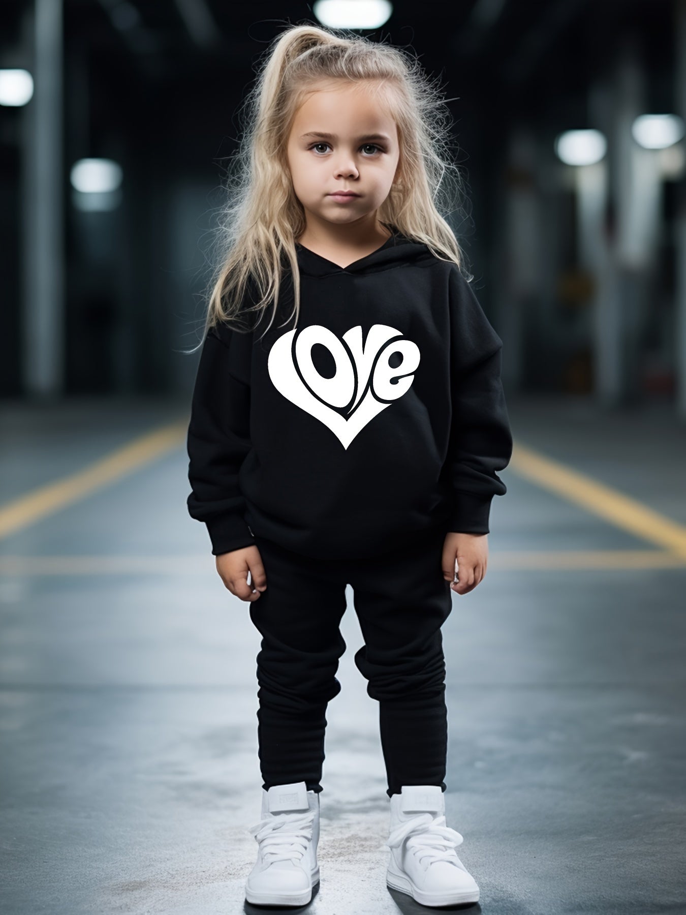 Love Heart Print Hoodies Pants Set For Spring Fall Sports Christmas Gift