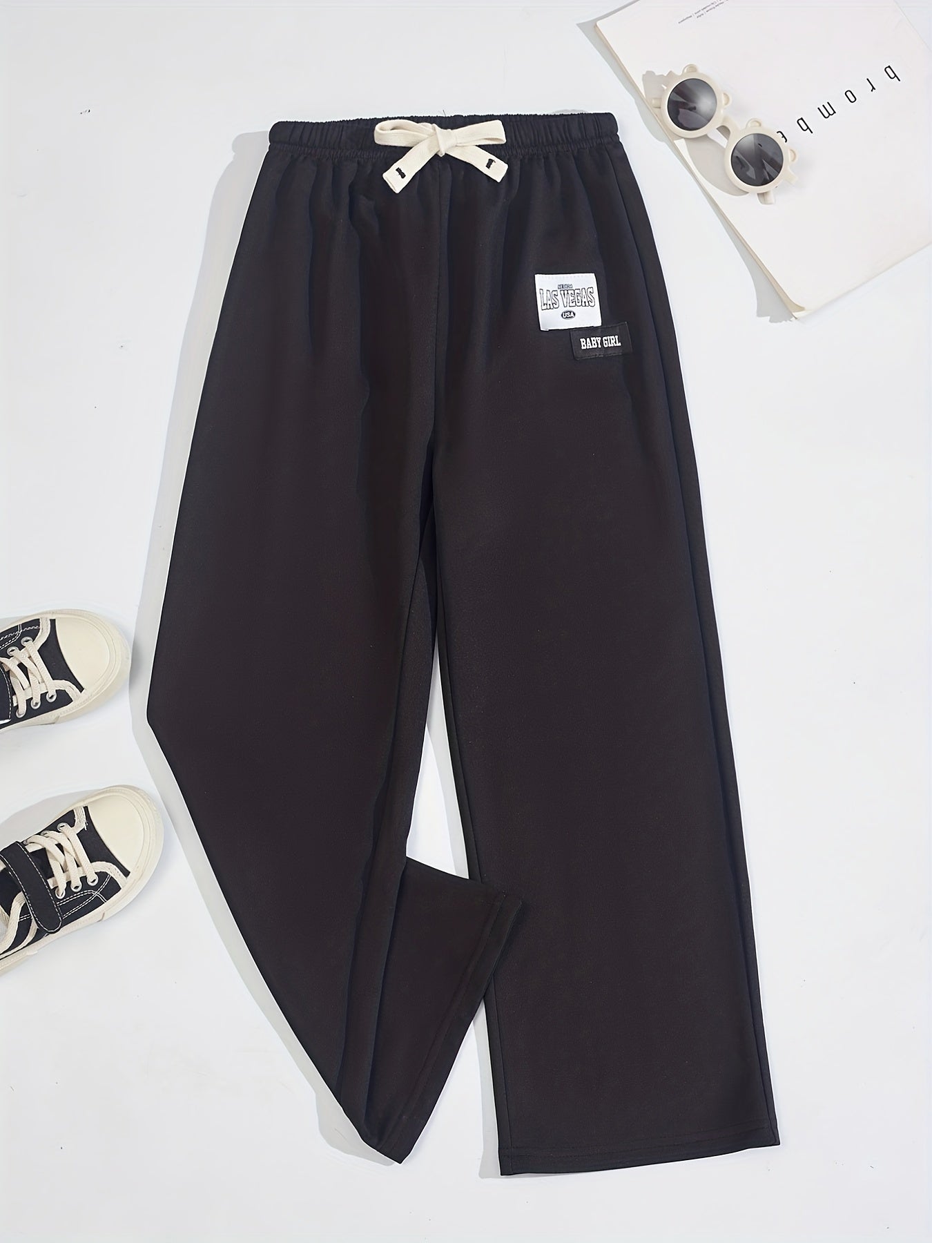 Kid Girls' Letter Tag Flare Leg Trousers for Sports Leisure