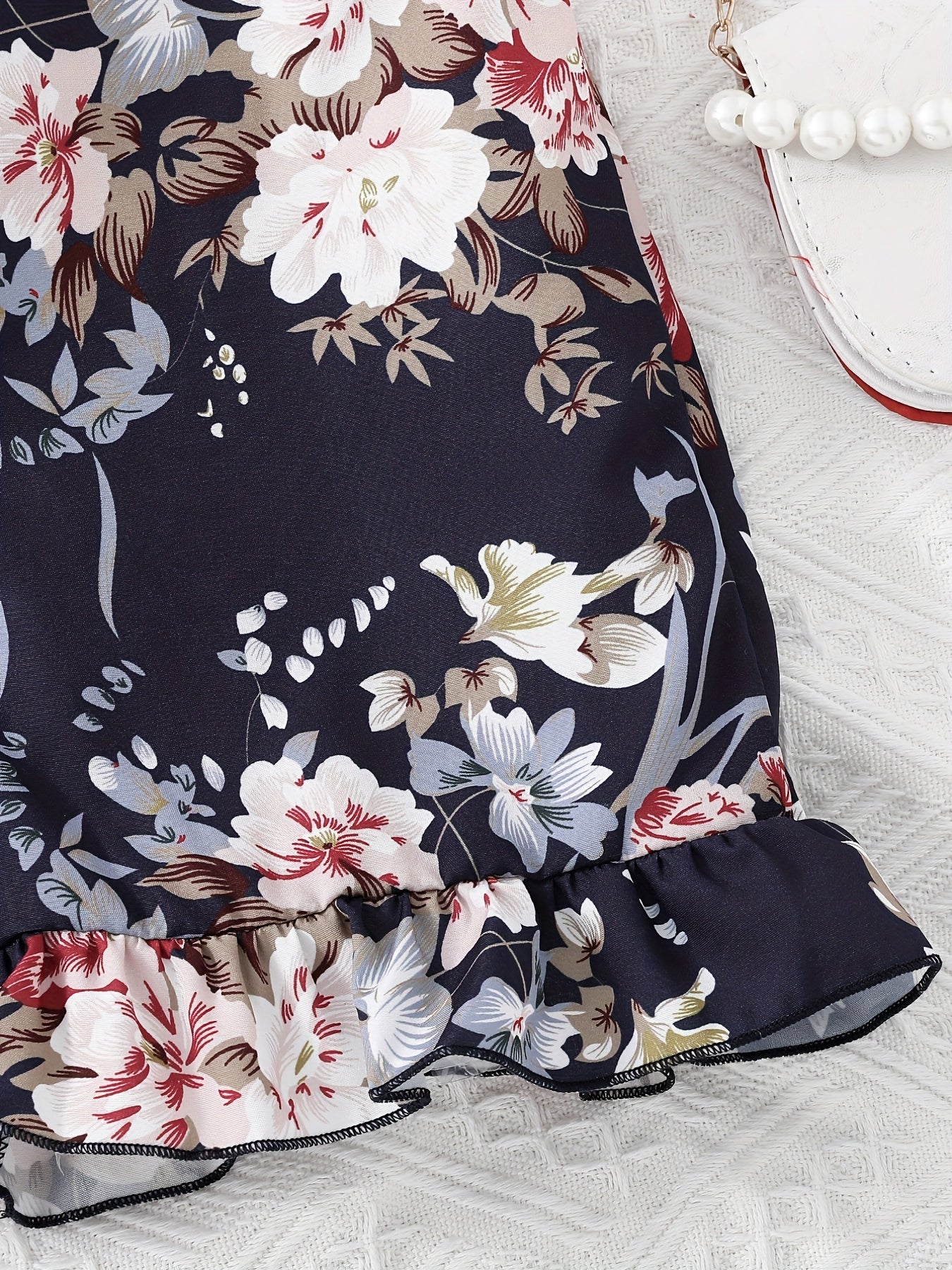 Girls Flowers Print Cami Jumpsuit Rompers With Belt