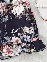 Girls Flowers Print Cami Jumpsuit Rompers With Belt