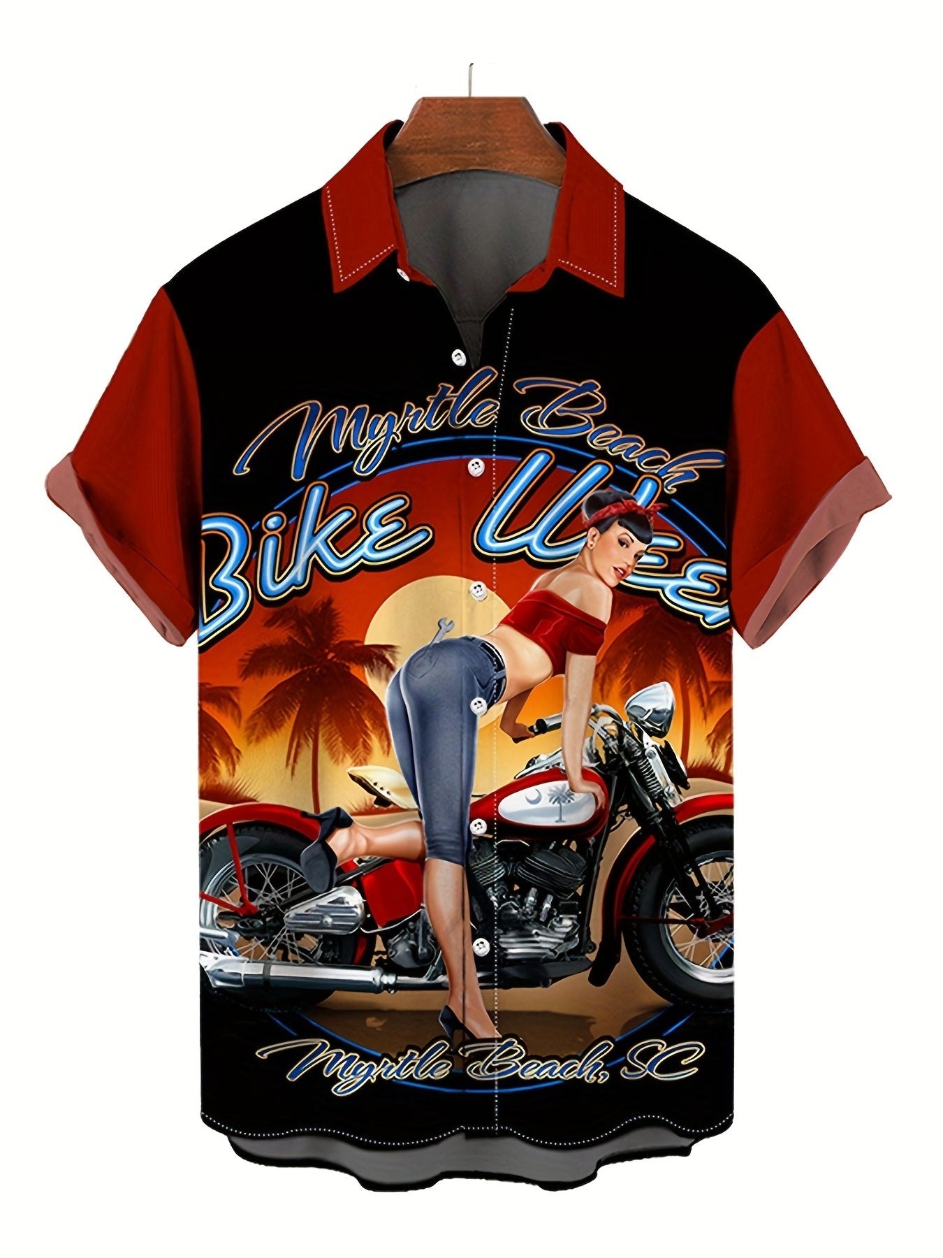 Men's Retro Print Camp Collar Bowling Shirt