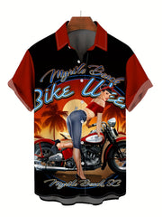 Men's Retro Print Camp Collar Bowling Shirt