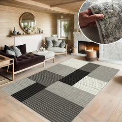 Geometric Line Print Area Rug for Living Room and Bedroom