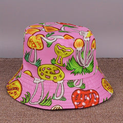 Mushroom Vegetable Print Fisherman Hat Sunshade Double-sided Brim Hat