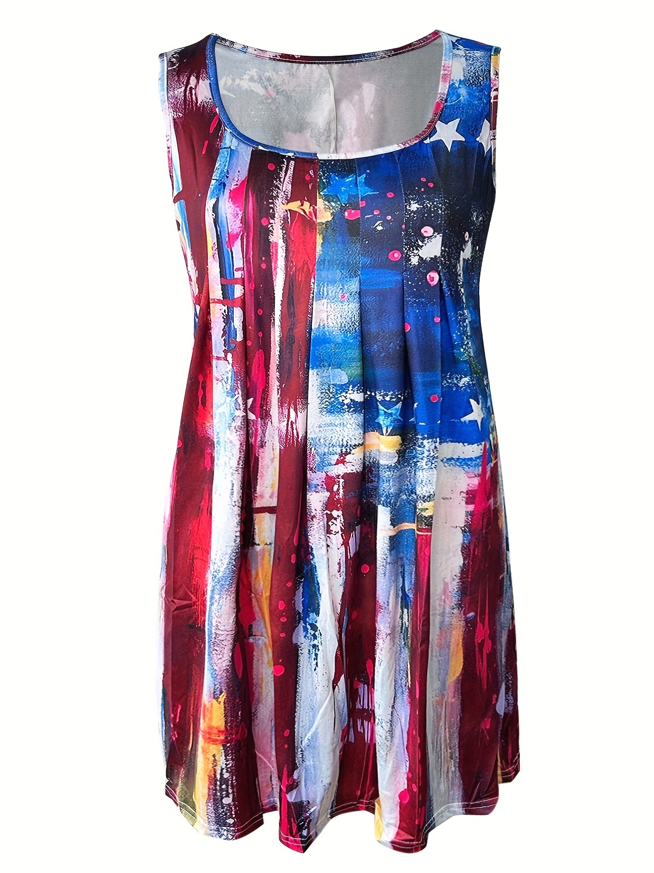 Independence Casual Tank Dress Women's Plus Stripe & Star Print