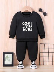 Baby Letter Print Casual Outfit Long Sleeve Sweatshirt Trousers Set