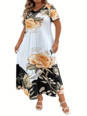 Floral Print Short Sleeve Maxi Dress