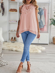 Ruffle Trim Solid Top Sleeveless Casual Summer Women's Clothing