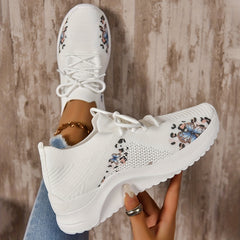 Women's Butterfly Print Knitting Sports Lace Up Sneakers