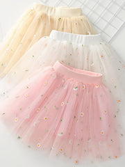 Toddler Girls Flower Embroidery Tutu Skirt Summer Party Dance Training Ballet