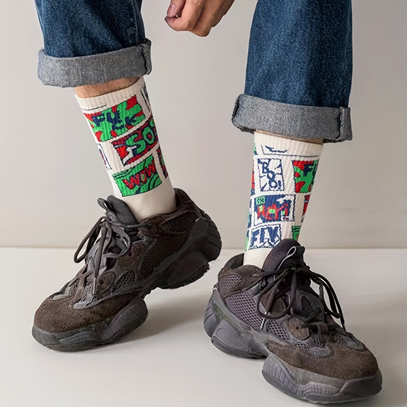 5 Pairs Patterned Men's Mid Tube Socks Streetwear