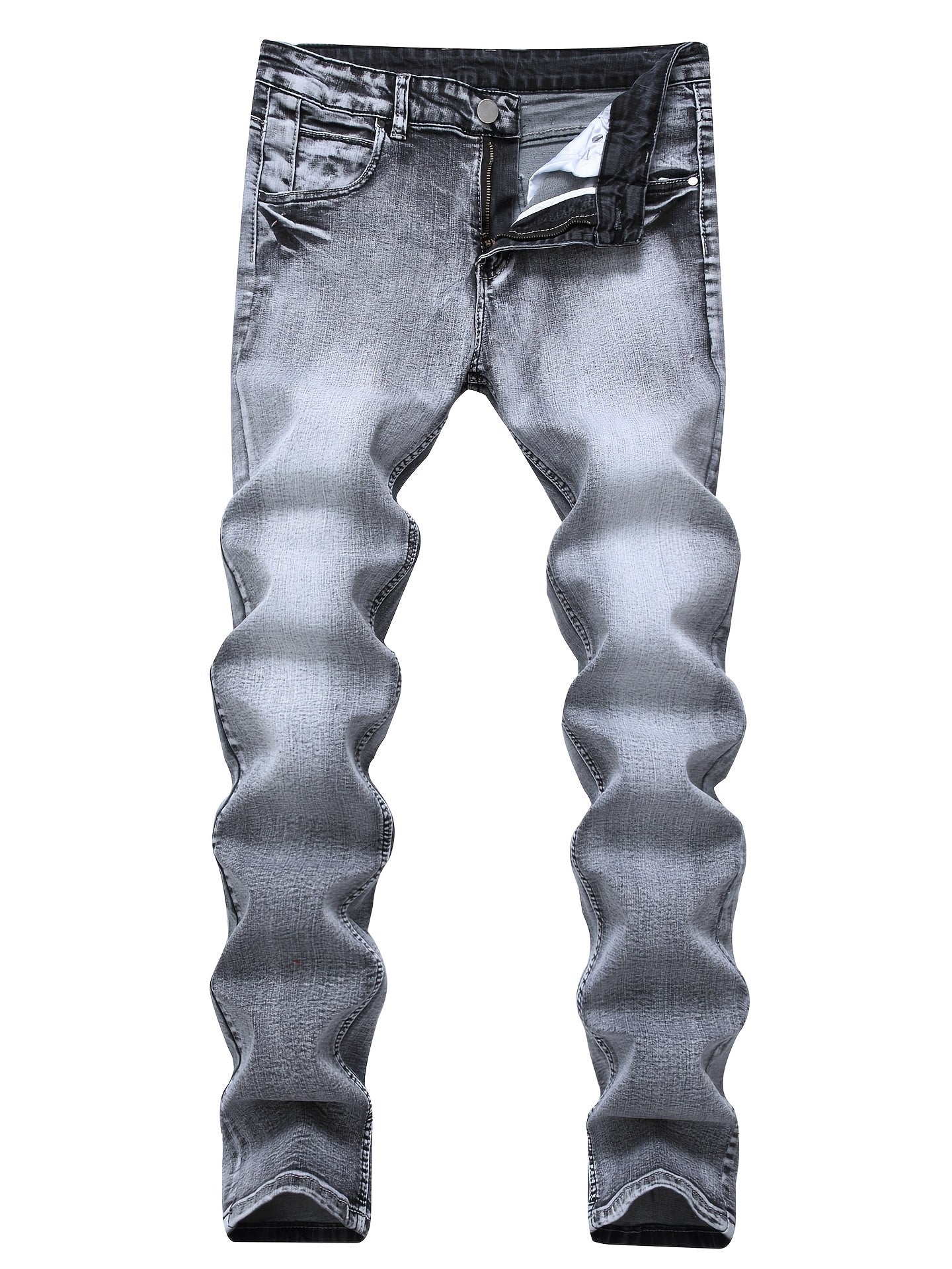 Men's Slim Grey Jeans Youth Stretch Trousers
