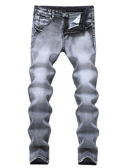 Men's Slim Grey Jeans Youth Stretch Trousers