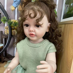 22 Inch Reborn Baby Dolls Lifelike Newborn Doll Curly Hair Full Vinyl Girl Doll