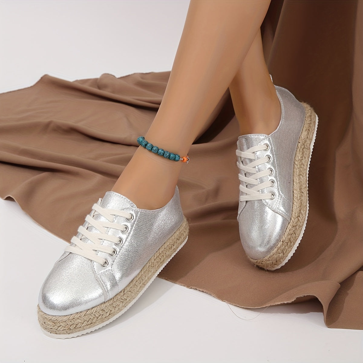 Women's Lace Up Espadrille Flats Round Toe Platform Sneakers