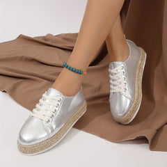 Women's Lace Up Espadrille Flats Round Toe Platform Sneakers