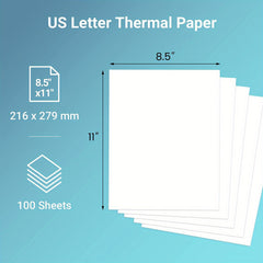Odaro Thermal Printer Paper 8.5 x 11 US Letter Size 100 Sheets