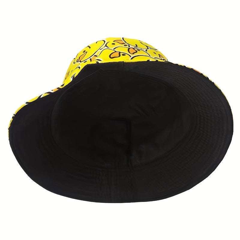 Duck Print Bucket Hat Yellow Lightweight Sunshade Fisherman Cap