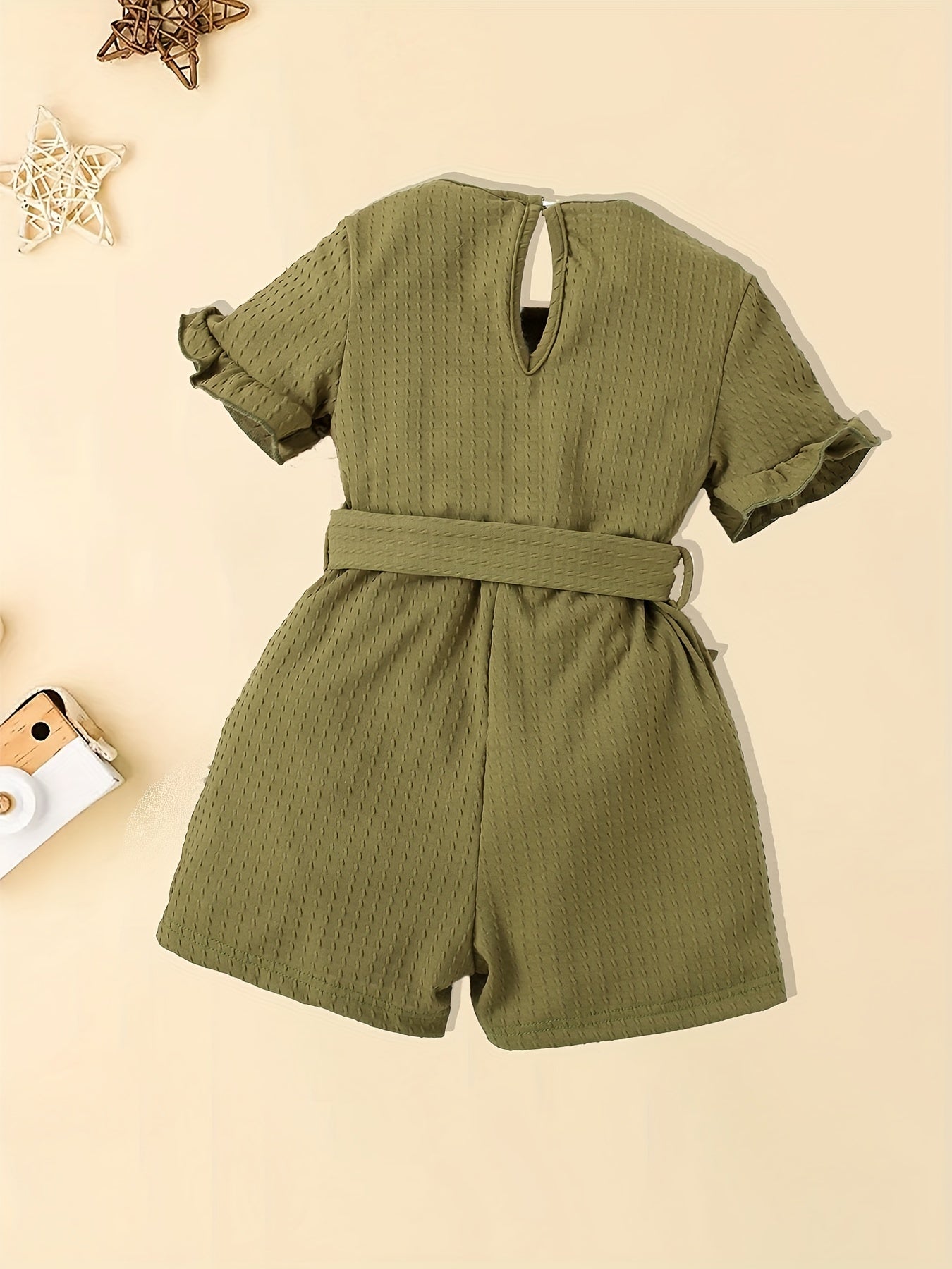 Girl's Back Buckle Jumpsuit with Belt - Summer Clothes