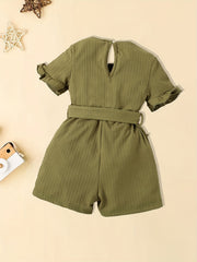 Girl's Back Buckle Jumpsuit with Belt - Summer Clothes