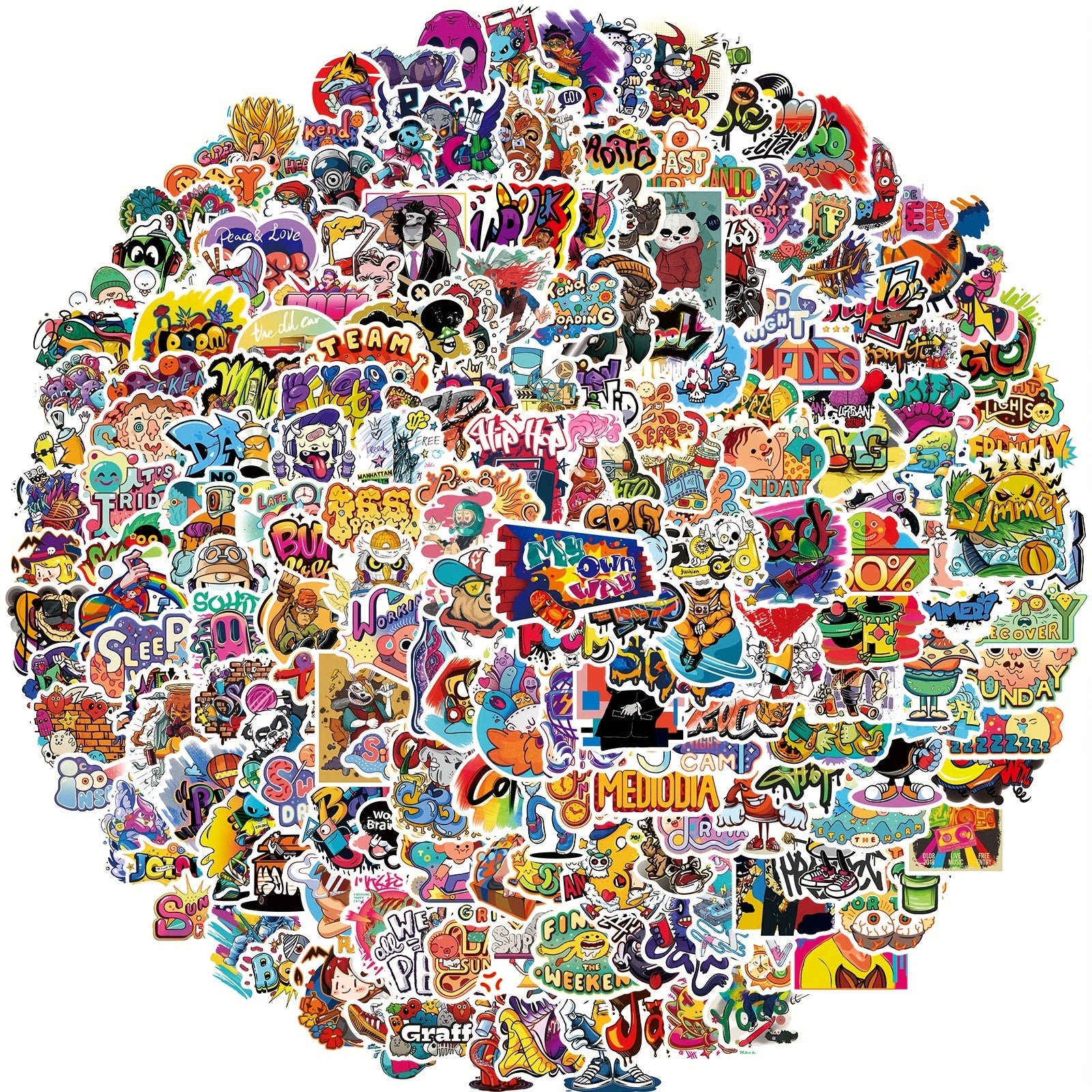 200pcs Graffiti Cartoon Vinyl Waterproof Stickers For Water Bottle Laptop Phone