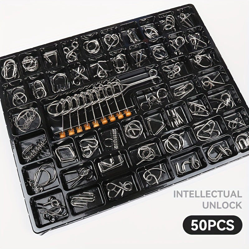 50pcs Unlocking Toys Set: Luban Lock, Kongming Lock, Nine-ring Puzzle