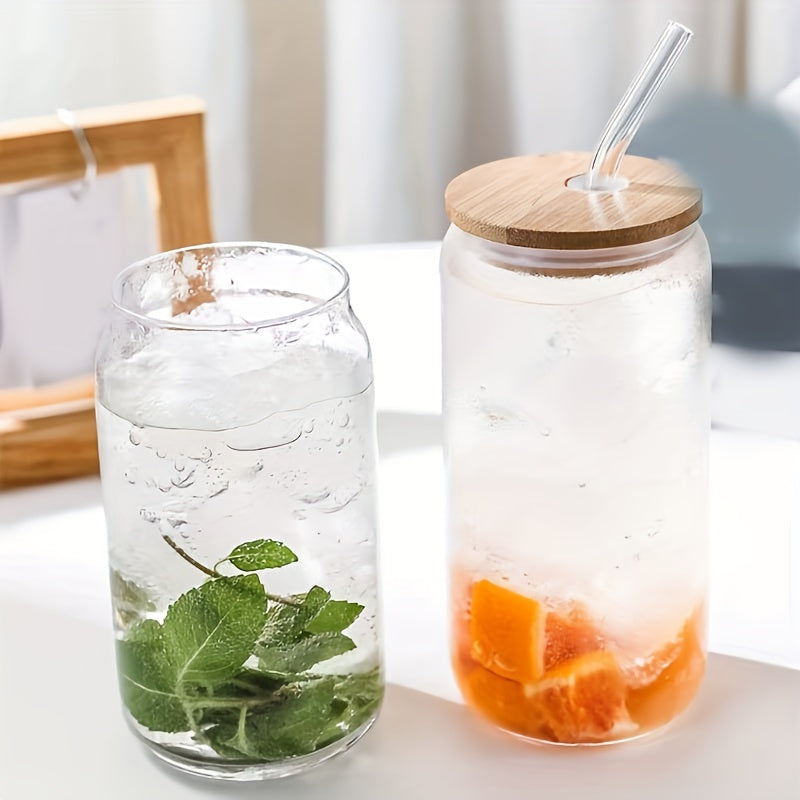 Glass Cup With Bamboo Cover And Glass Straw 16.91oz