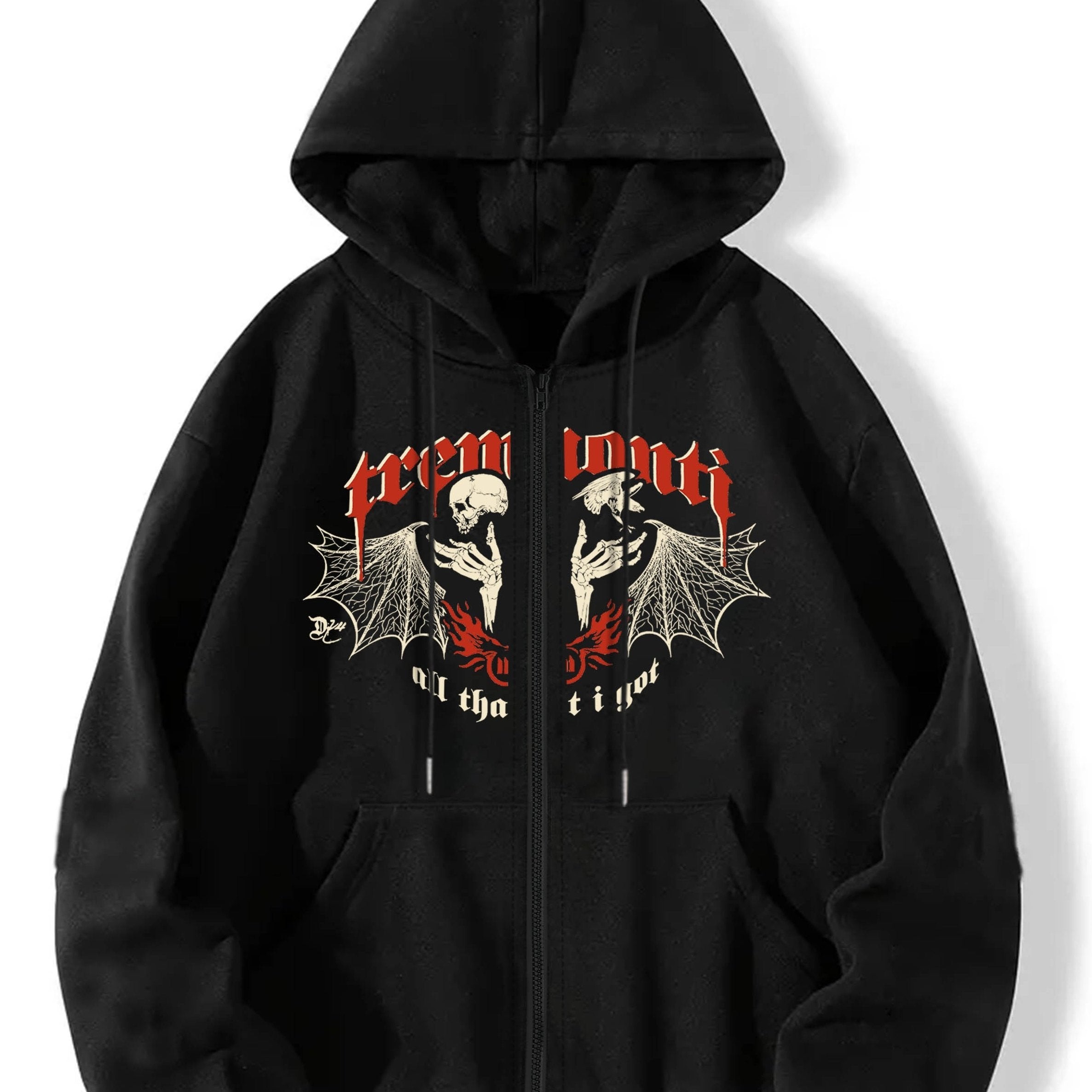 Skull Graphic Hooded Sweatshirt Zip-Up Hoodie
