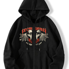 Skull Graphic Hooded Sweatshirt Zip-Up Hoodie