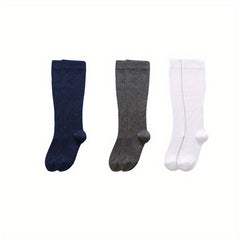 3 Pairs Solid Knee High Socks Women's Stockings