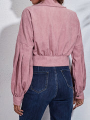 Ribbed Corduroy Cropped Jacket with Lantern Sleeves