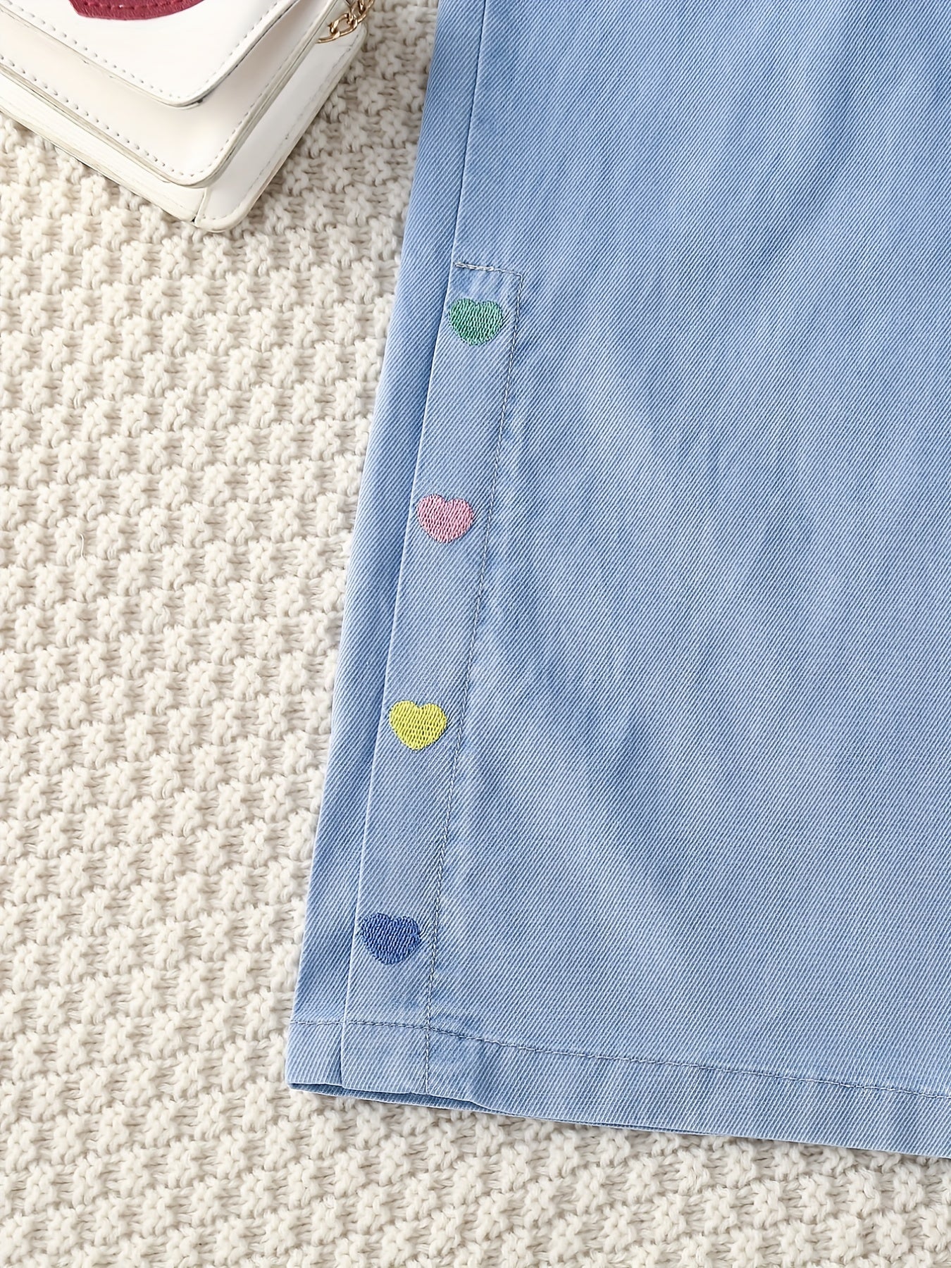 Girls Heart Print Casual Wide Leg Jeans for Children