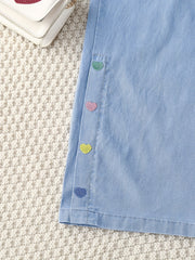 Girls Heart Print Casual Wide Leg Jeans for Children