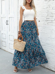 Floral Print Tiered Maxi Skirt High Waist Women's Clothing