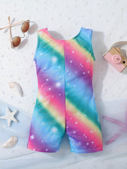 Girls Rainbow Swimsuit Romper Gymnastics Dance Biketards