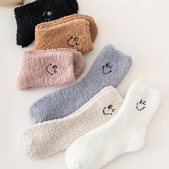 6 Pairs Embroidery Socks Warm Fuzzy Stockings Women's Hosiery
