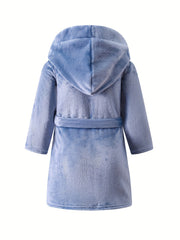 Kid's Rocket Planet Embroidery Hooded Flannel Bathrobe PJ