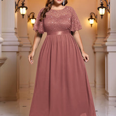 Sequin Lace Flutter Sleeve Maxi Bridesmaid Dress