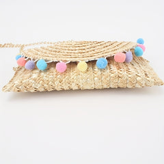 Furball Crossbody Bag Straw Braided Beach Bag