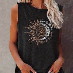 Moon & Sun Print Sleeveless Tank Top for Women