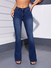 Wide Leg Flared Jeans Slash Pockets Bell Bottom Denim Pants