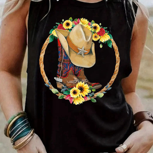 Vintage Western Boot Print Tank Top