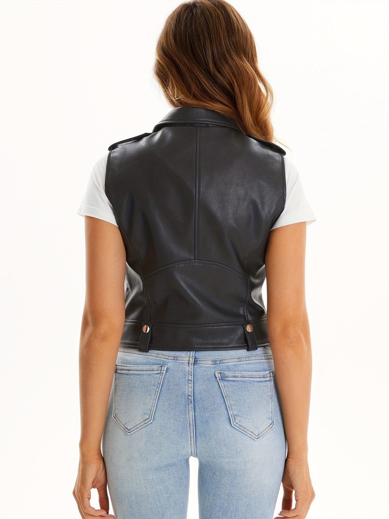 Casual Sleeveless Leather Zipper Vest Women's Clothing