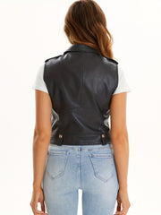 Casual Sleeveless Leather Zipper Vest Women's Clothing
