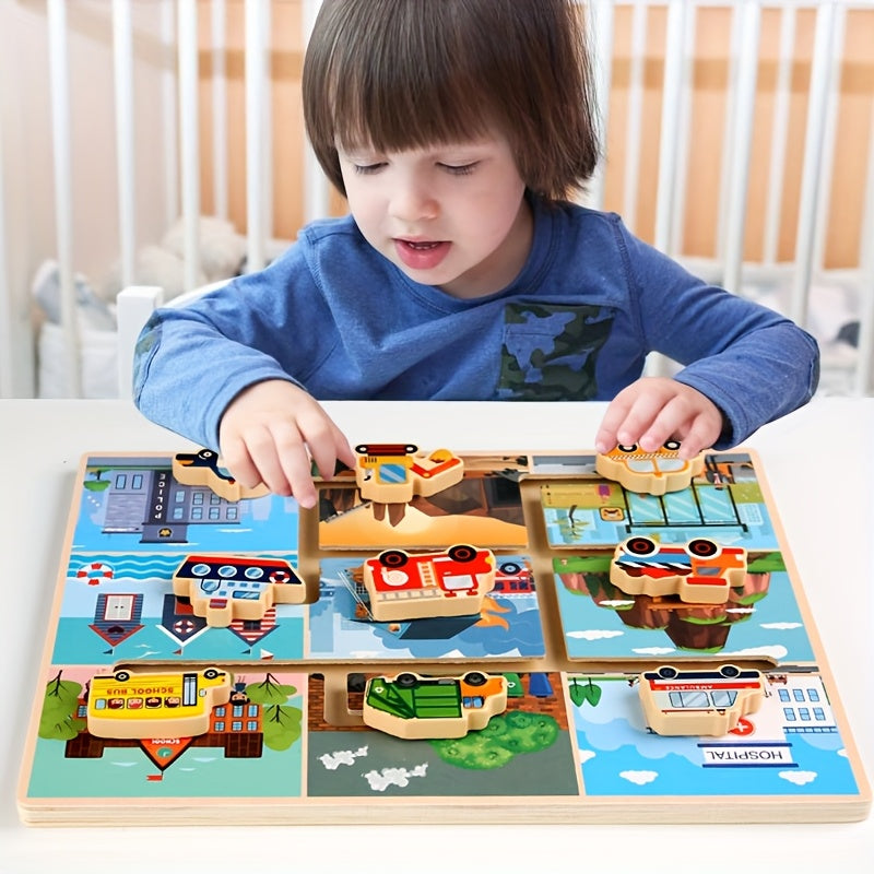 Transportation Board Game for Kids - Wooden Puzzle Tabletop Game
