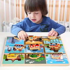 Transportation Board Game for Kids - Wooden Puzzle Tabletop Game