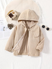 Boys Corduroy Zip Hooded Jacket With Pocket