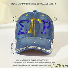 Rhinestone Denim Baseball Cap Distressed Dad Hats Y2K Sun Hats