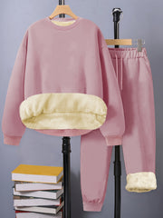 Casual Outfits Set Women's Plus Solid Long Sleeve Top & Pants Set