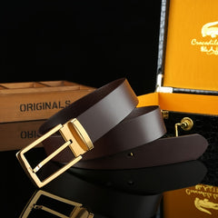 Men's Cowhide Leather Belt Stainless Steel Buckle Strong Tensile